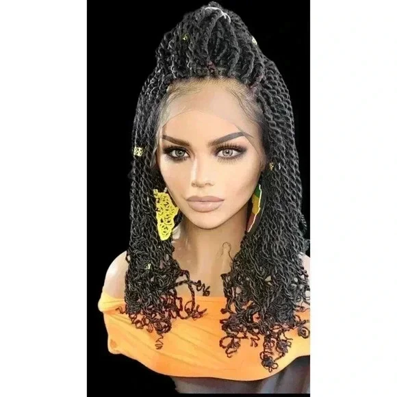 Handmade Braided braided wig Jet Black Kinky twists wig 360 Lace Closure. NWT - Picture 15 of 16